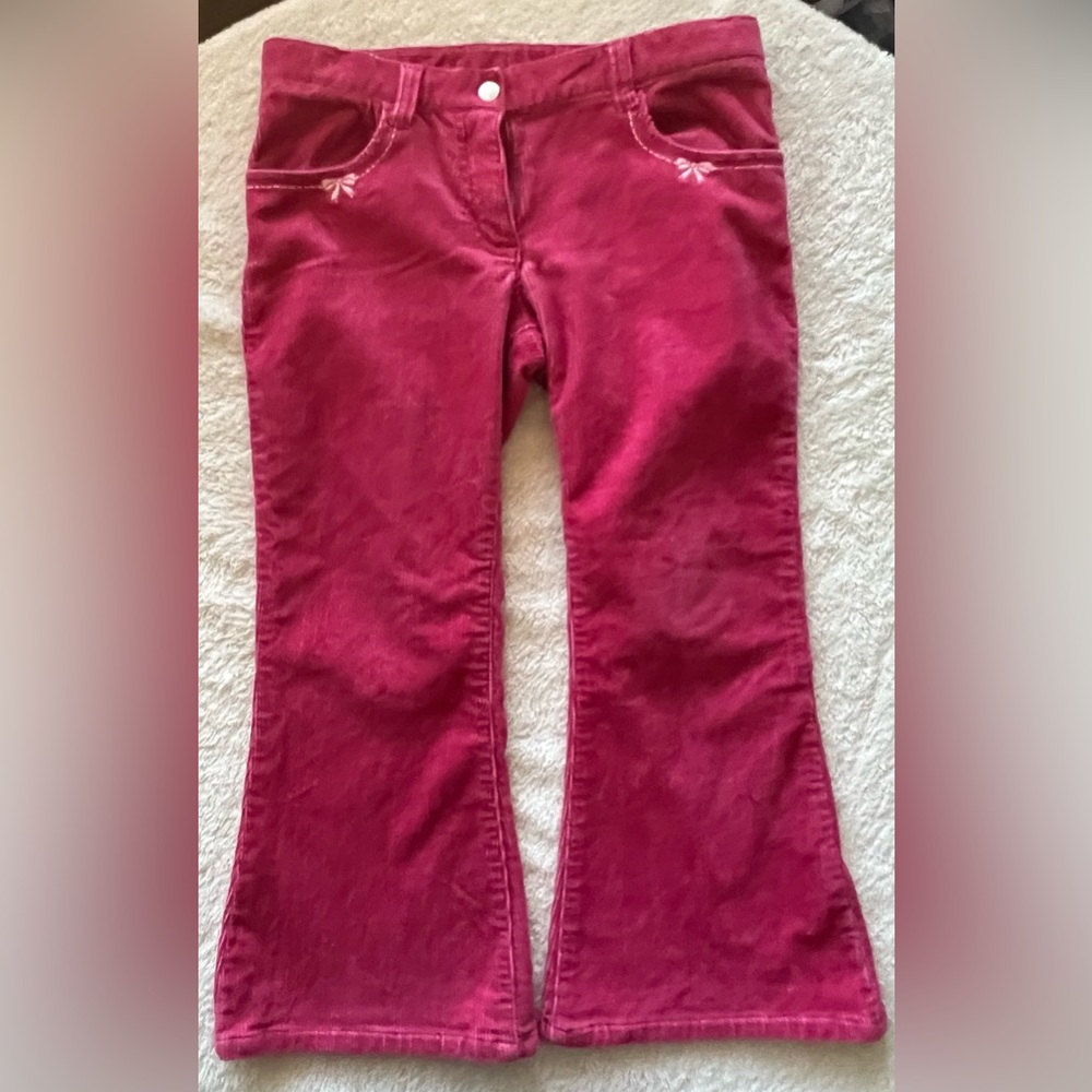 Gymboree girls pink flare bottom corduroy pants with embroidered bows